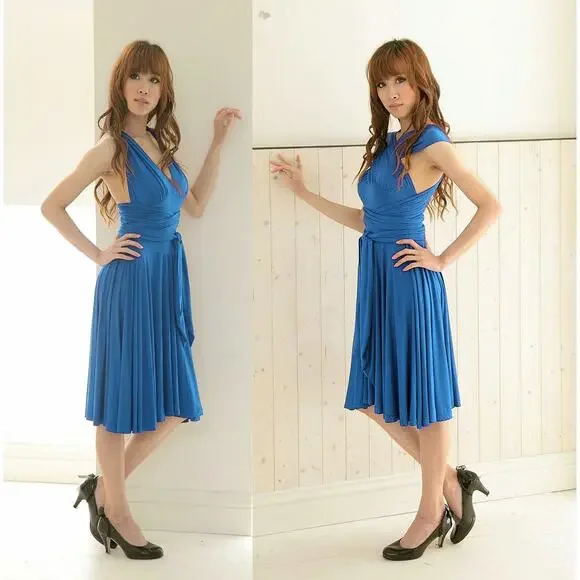 ChristinTina Convertible Infinity Wrap Dress Small Teal Blue Modal Cocktail - Picture 4 of 8